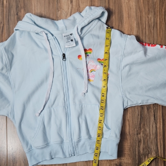 Sanrio Hello Kitty & Care Bear Light Blue Hoodie with Rainbow Accents Small - Picture 11 of 12